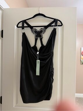Butterfly-Back Black Chemise with Ring Strap Detail